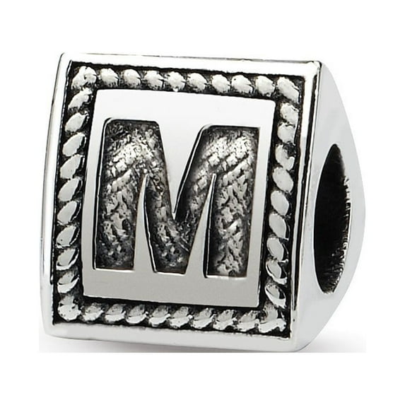 Sterling Silver Reflections Letter M Triangle Block Bead Charm - Measures 8.18x8.18mm Wide