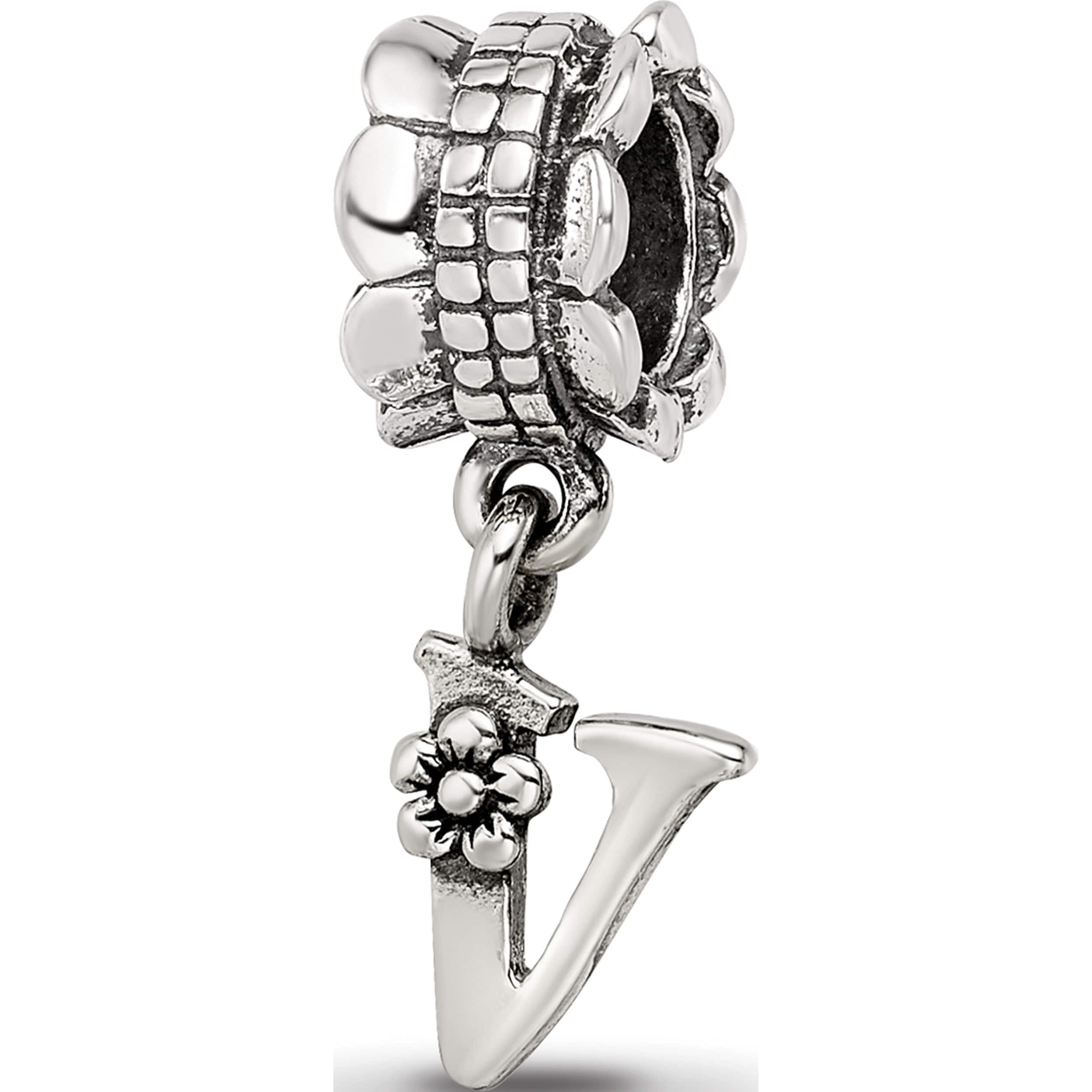 Sterling Silver Reflections Letter V Dangle Bead (18.18 X 7.27) Made In Thailand qrs1400v