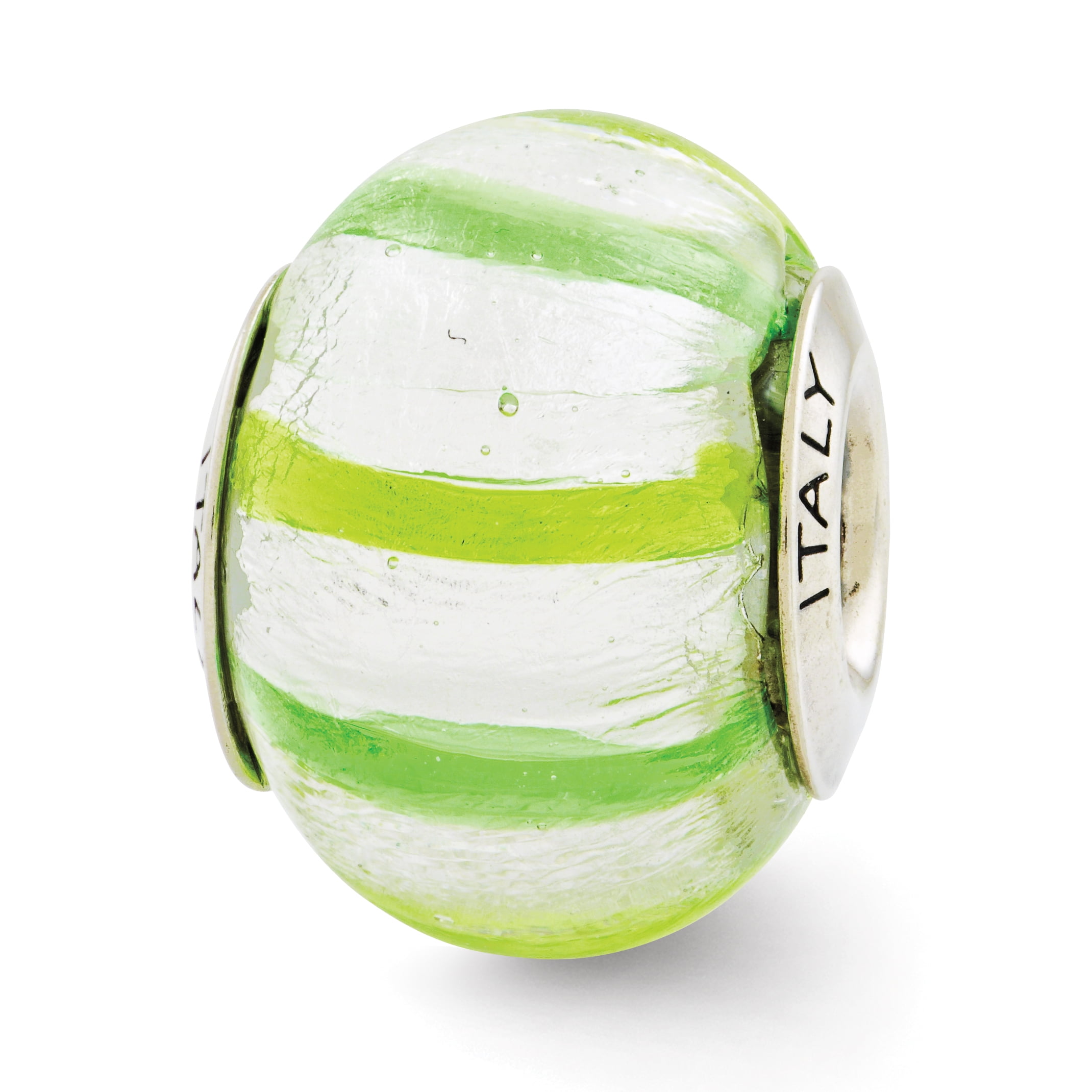 925 Sterling Silver Polished Oxidized Reflections Light Dark Green Italian Murano Glass Bead Charm 13.64x10.00mm Wide Pe