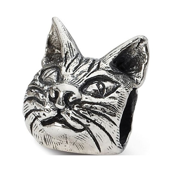 Sterling Silver Reflections Maine Coon Cat Head Bead Charm - Measures 9.09x8.18mm Wide
