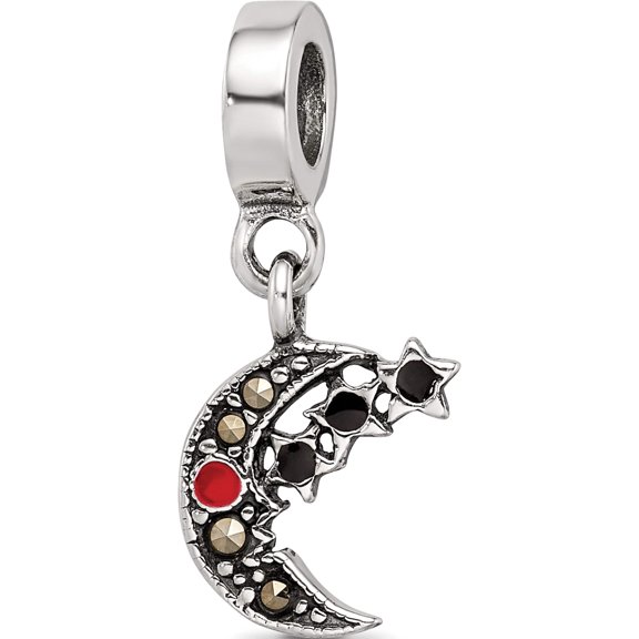 Sterling Silver Reflections Marcasite Moon & Stars Dangle Bead (13.64 X 10) Made In Thailand qrs2716