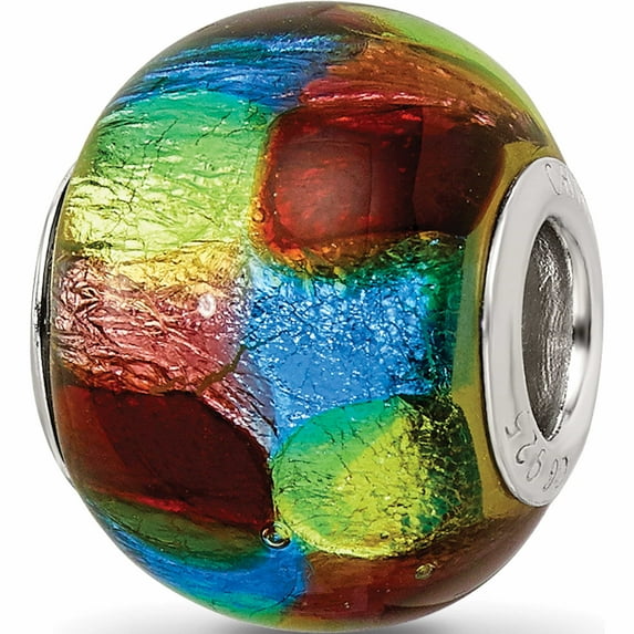 Sterling Silver Reflections Multi-Colored Metallic Glass Bead (14.4 X 11.4) Made In China -Jewelry By Sweet Pea