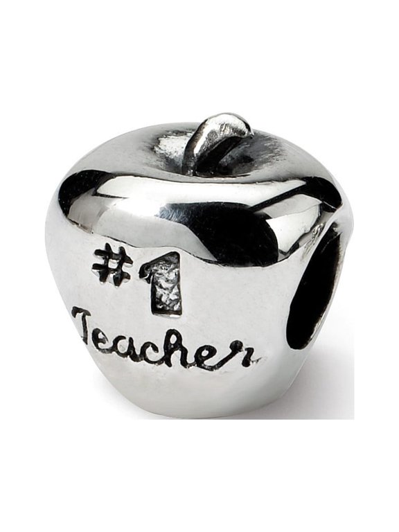 Sterling Silver Reflections Number 1 Teacher Apple Bead Charm - Measures 10x10.91mm Wide