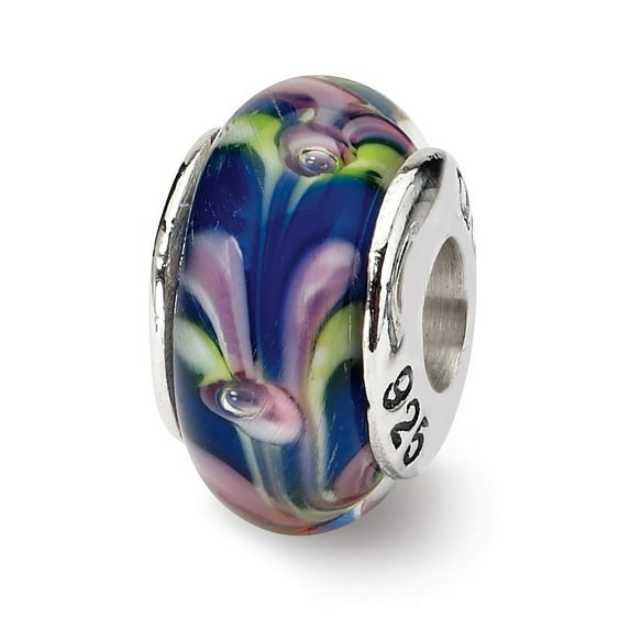 Sterling Silver Reflections Pink Black Murano Glass Bead Charm - Measures 13.64x7.27mm Wide