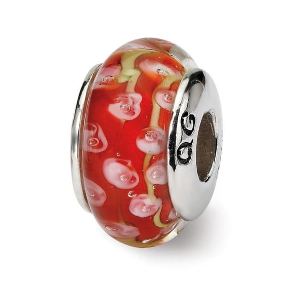 Sterling Silver Reflections Pink Red Murano Glass Bead Charm - Measures 13.64x7.27mm Wide