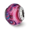 thumbnail image 1 of Sterling Silver Reflections Pink and Purple Swirls Overlay Glass Bead Charm - Measures 12.73x10.00mm Wide, 1 of 2