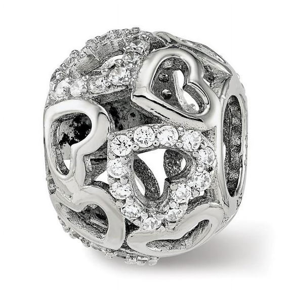 Sterling Silver Reflections Polished CZ Hearts Bead