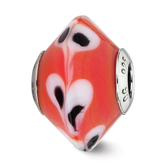 Sterling Silver Reflections Red With Dots Italian Murano Glass Bead Charm - Measures 14.55x11.82mm Wide