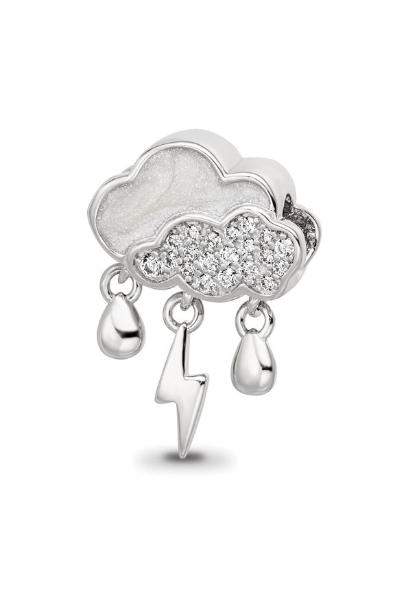 Sterling Silver Reflections Rhod-plated CZ Enamel Storm Cloud Bead