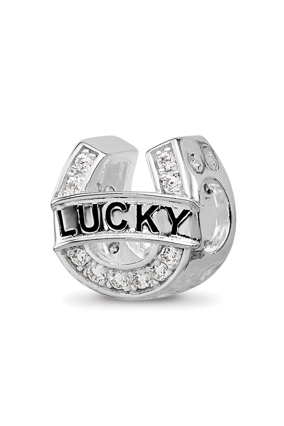 s Rhodium-plated CZ Lucky Horseshoe Bead