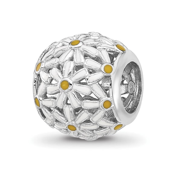 Sterling Silver Reflections Rhodium-plated Enameled Daisys Bead