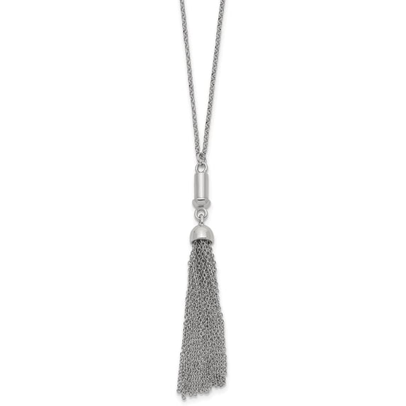 Sterling Silver Reflections Rhodium-plated Tassel 27.5in Necklace - 27.5" Chain