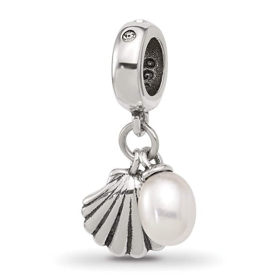 Sterling Silver Reflections Shell  Freshwater Pearl Dangle Bead