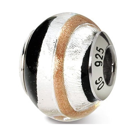 Sterling Silver Reflections Silvr Yellow Black Italian Murano Bead Charm - Measures 15.45x10.91mm Wide