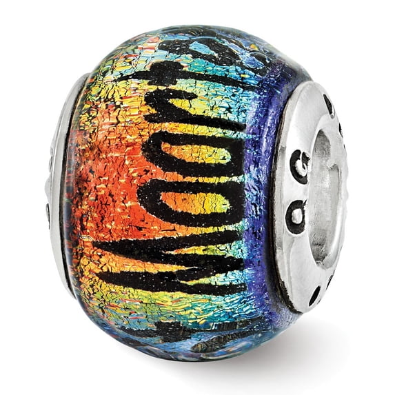 Sterling Silver Reflections St Maarten Orange Dichroic Glass Bead Charm - Measures 12.73x9.09mm Wide