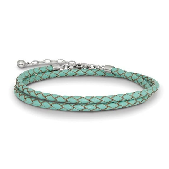 Sterling Silver Reflections Teal Leather 14 x 2 in. Extension Choker & Wrap Bracelet