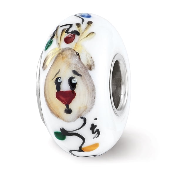 Finest Gold Sterling Silver Reflections White Ruby Reindeer with Lights Fenton Glass Bead