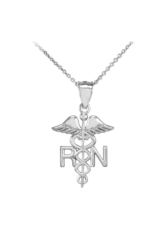Sterling Silver Registered Nurse RN Medical Pendant Necklace : Pendant with 16" chain