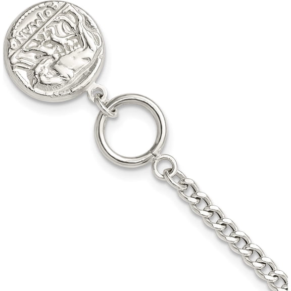 Sterling Silver Replica Roman Coin Toggle Bracelet (7.5 X 2.48) Made In Italy qg5991-7.5