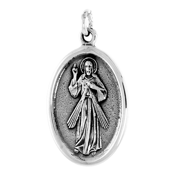 Sterling Silver Resurrection of Jesus Medal Pendant Oxidized finish Oval 1 inch