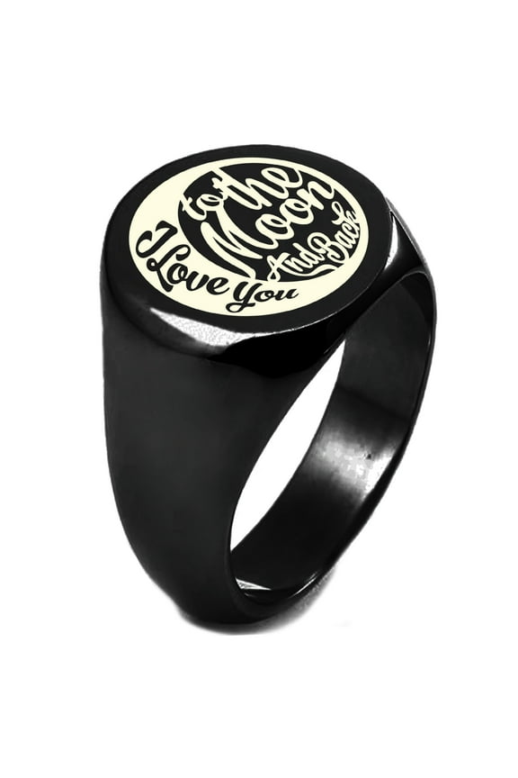 Sterling Silver Retro I Love You to the Moon and Back Engraved Round Flat Top Polished Ring