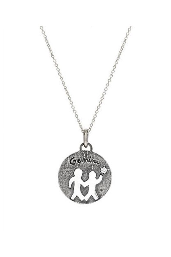 Sterling Silver Reversible Gemini Zodiac Diamond Pendant Necklace, 18"