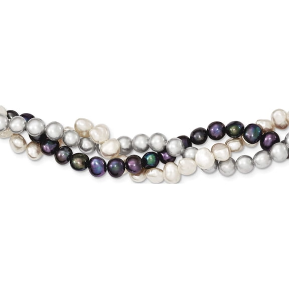 Jewelry by Sweet Pea Sterling Silver RH 6-7mm White/Black/Silver FWC Pearl w/2in ext. Necklace
