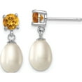 thumbnail image 1 of Sterling Silver Rh Citrine 7-8mm Fw Cultured Pearl Teardrop Earrings (20 X 8) Made In Canada qe12792, 1 of 5