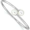 thumbnail image 1 of Sterling Silver Rh-Plat 10-11mm Wht Imitat Shell Pearl Bangle Bracelet (7 X 10) Made In China qmjb133ww, 1 of 5