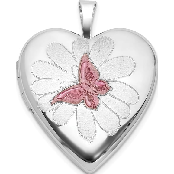 Jewelry by Sweet Pea Sterling Silver RH-plate Polished/Satin Epoxy 20mm Butterfly Heart Locket