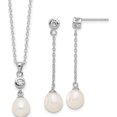 thumbnail image 1 of Sterling Silver Rh-Plated 7-8Mm Fwc Pearl/Cz 17In Necklace/Earrings Set(Length 17) - Jbsp, 1 of 5