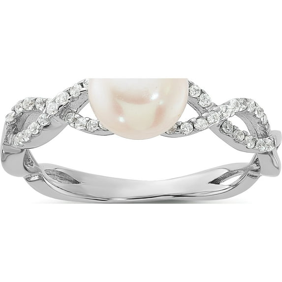 Sterling Silver Rh-Plated 7-8Mm White Fwc Pearl And Cz Infinity Ringsize 6 (Width 1.6 To 4.4) - Jbsp