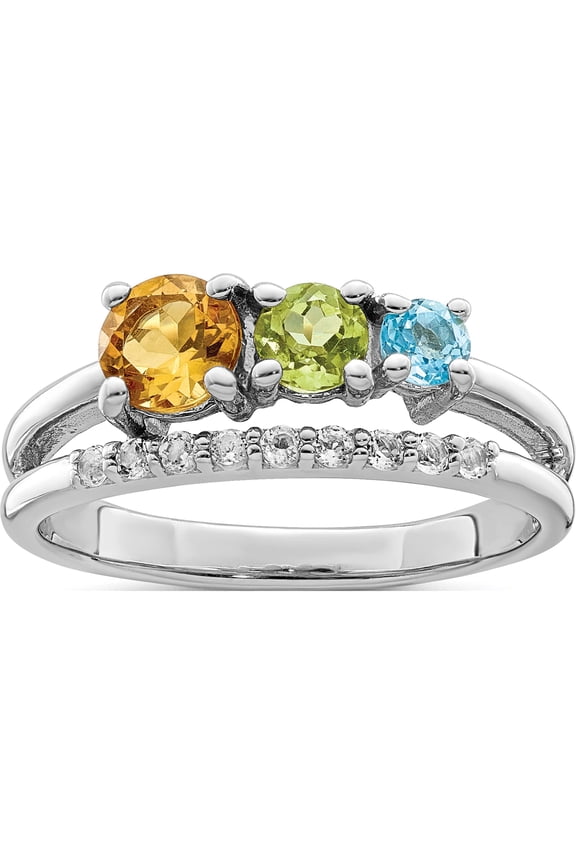 Sterling Silver Rh-Plated .87T.W. Ci/Pe/Bt/Wt Circle Bypass Ring (Size 6) Made In Thailand qr7418rb-6