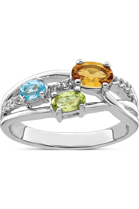 Sterling Silver Rh-Plated .90T.W. Ci/Pe/Lsbt/Wt Ring (Size 6) Made In Thailand qr7415rb-6