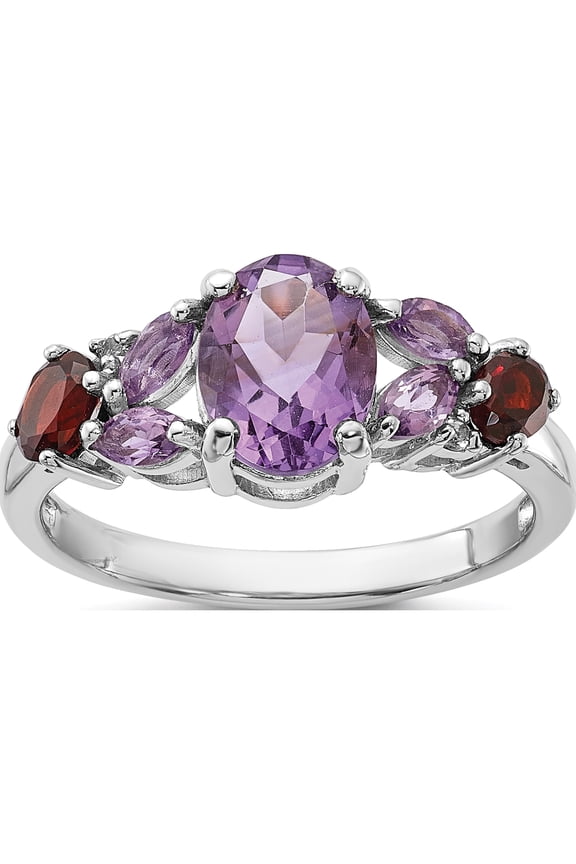 Sterling Silver Rh-Plated Amethyst Pk Quartz Garnet And White Topaz Ringsize 7 - Jbsp