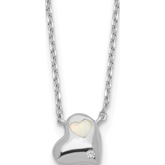 Jewelry by Sweet Pea Sterling Silver RH-plated Created Opal Inlay CZ Heart w/2in ext Necklace