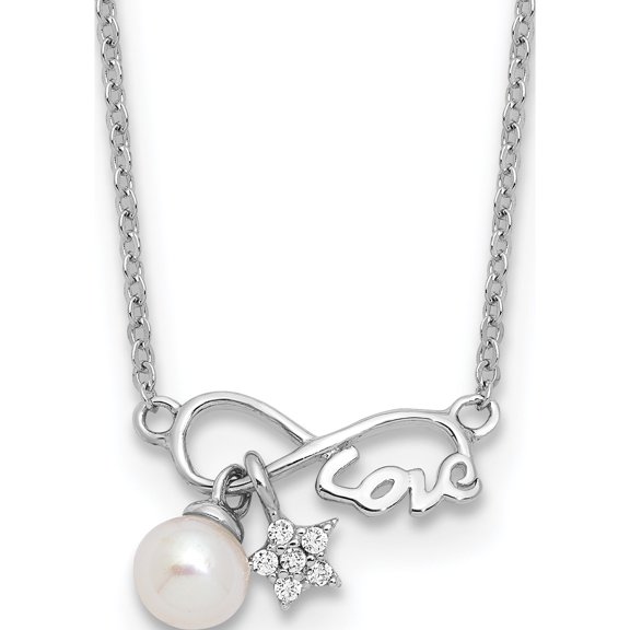 Sterling Silver Rh-Plated Cz 4Mm Fwc Pearl Love Infinity W/2In Ext Necklace (Width 1.1) (Length 18) - Jbsp