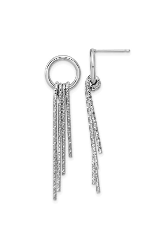 Sterling Silver Rh-Plated D/C Movable Dangle Post Earrings