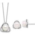 thumbnail image 1 of Sterling Silver Rh-Plated Fwc Pearl/Cz 17In Necklace And Post Earrings Set(Length 17) - Jbsp, 1 of 5
