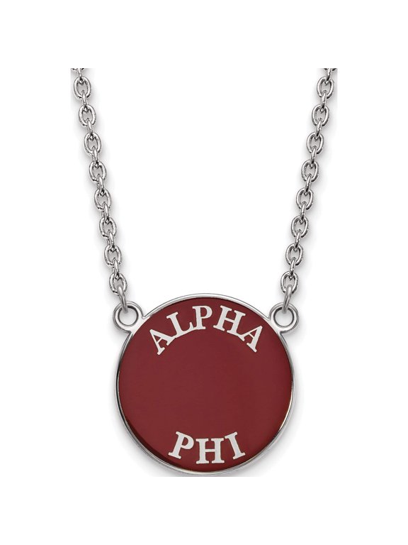 Sterling Silver Rhodium-plated LogoArt Alpha Phi Sorority Text Large Color Enamel Pendant 18 inch Necklace