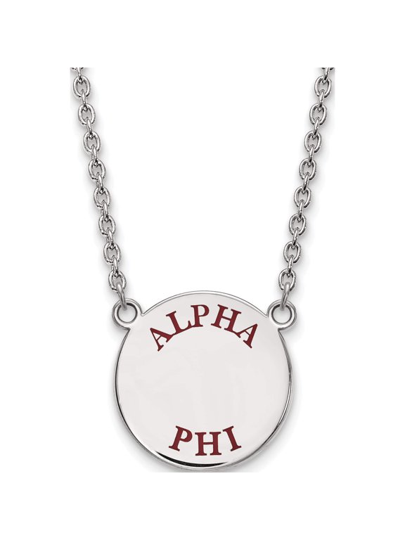 Sterling Silver Rhodium-plated LogoArt Alpha Phi Sorority Text Large Color Enamel Pendant 18 inch Necklace