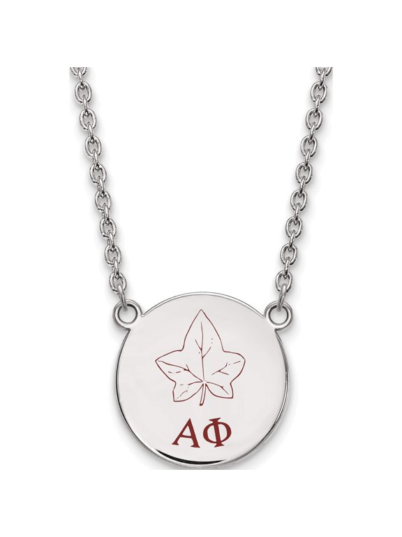 Sterling Silver Rhodium-plated LogoArt Alpha Phi Sorority Symbol Large Color Enamel Pendant 18 inch Necklace