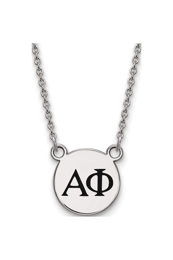 Sterling Silver Rhodium-plated LogoArt Alpha Phi Sorority Greek Letters Small Black Enamel Pendant 18 inch Necklace