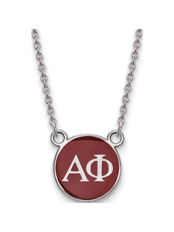 Sterling Silver Rhodium-plated LogoArt Alpha Phi Sorority Greek Letters Small Color Enamel Pendant 18 inch Necklace
