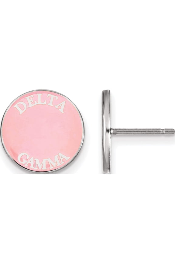 Sterling Silver Rhodium-plated LogoArt Delta Gamma Sorority Text Color Enamel Post Earrings