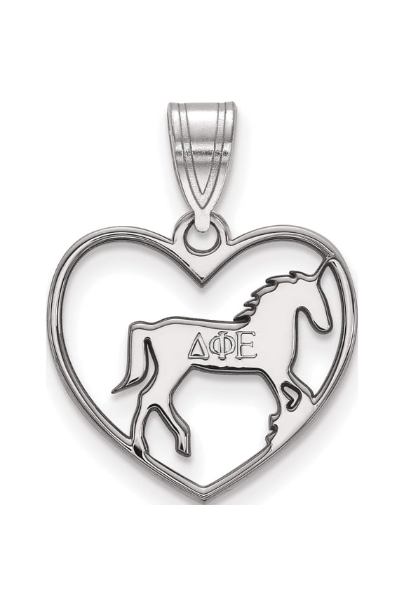 Sterling Silver Rh-Plated Logoart Delta Phi Epsilon Heart Pendant (21 X 17) Made In United States ss040dph