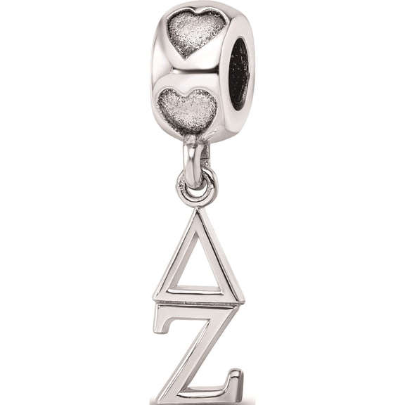 Jewelry by Sweet Pea Sterling Silver RH-plated LogoArt Delta Zeta Vertical Letters on Heart Bead