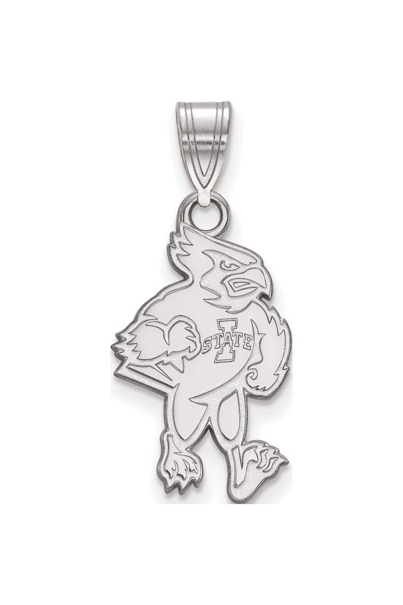 Sterling Silver Rhodium-plated LogoArt Iowa State University Cardinal Large Pendant