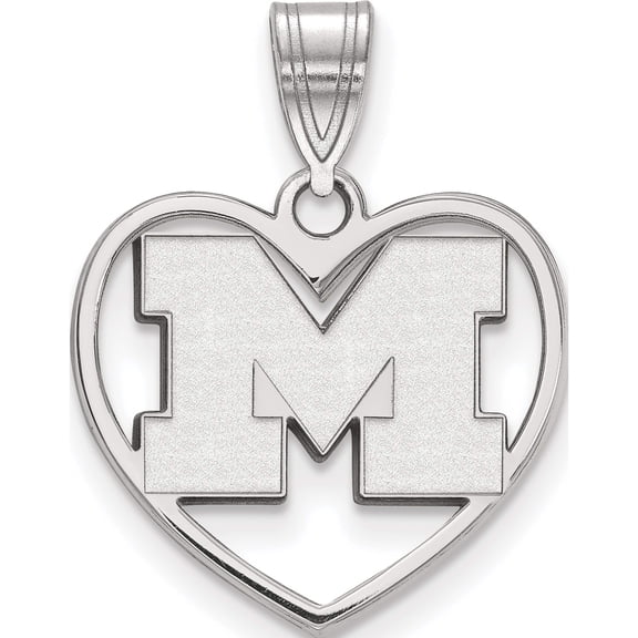 Sterling Silver Rh-Plated Logoart Michigan (Univ Of) Pendant In Heart (21 X 17) Made United States ss018um
