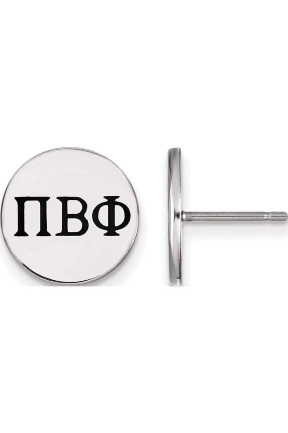 Sterling Silver Rhodium-plated LogoArt Pi Beta Phi Sorority Greek Letters Black Enamel Post Earrings
